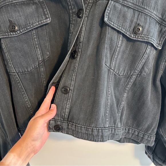 THE GREAT. Black Cotton Cropped Oversized Denim Jacket 2 Medium - Picture 10 of 14